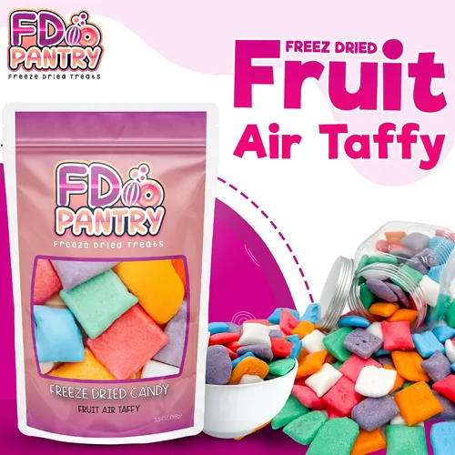 Vista 4 de Dulce Crujiente de Air Taffy Liofilizado - Variedad de Sabores de Frutas, 3.5 oz Fresa, Melón, Cereza, Frambuesa, Naranja, Uva, Misterio Snack