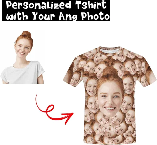 Vista 2 de Camiseta personalizada con caras para hombres, camisetas divertidas personalizadas para novio, camiseta personalizada, gran regalo