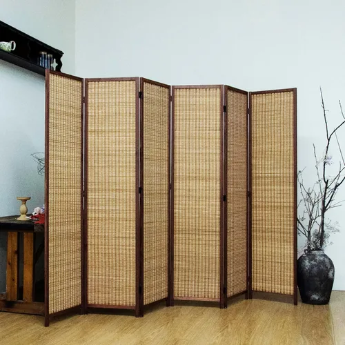 Vista 7 de Divisor de habitación de bambú de 3 paneles, pantalla de privacidad plegable beige de 5.6 pies de alto, pared de división independiente de doble