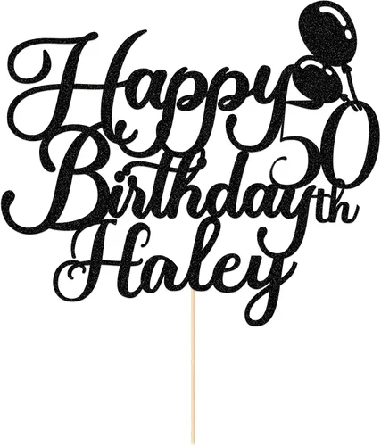 Vista 6 de Decoración de pastel de feliz cumpleaños, decoración de pastel de doble cara con purpurina para tartas, regalos personalizados con cualquier nombre