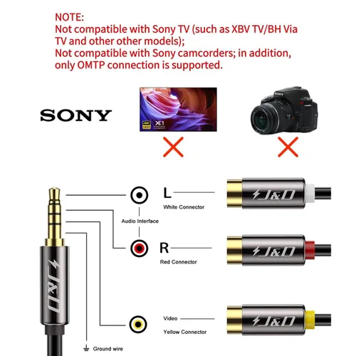 Vista 2 de J&D Cable de 0.138 in a 3RCA, carcasa de cobre chapada en oro, resistente, 0.138 in, 1/8 pulgadas, macho TRRS a 3 RCA hembra, cable adaptador