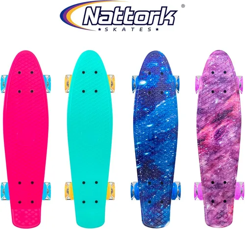 Vista 5 de Nattork Patinetas 22 Pulgadas Mini Cruiser Patineta Completa Tablas Retro con Ruedas de Luces Coloridas para Niños, Niñas, Chicos, Principiantes