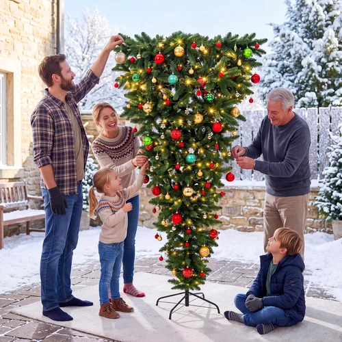 Vista 3 de Blueweenly Árbol de Navidad invertido de 5.9 pies con 88 bolas y luz cálida