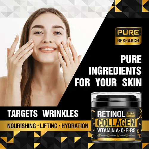 Vista 3 de Crema facial de retinol – Crema natural antiarrugas – Hidratante facial antienvejecimiento con colágeno y ácido hialurónico – Hidrata, renueva