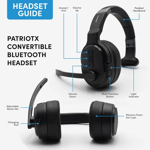 Vista 4 de FalconEye Electronics Patriot X - Auriculares convertibles Bluetooth 6.0 con batería extendida, 40 horas de tiempo de conversación