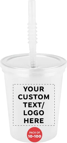 Vista 9 de DISCOUNT PROMOS Vasos de plástico personalizados para estadios, 16 onzas, juego de 100, paquete personalizado a granel, perfecto para cumpleaños