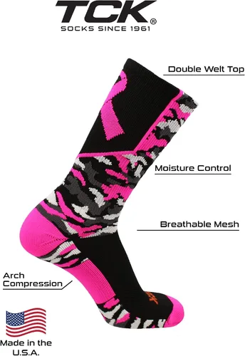 Vista 4 de TCK Woodland Camo Breast Cancer Awareness Crew Socks