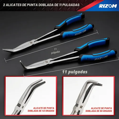 Vista 3 de Rizom Juego de alicates de largo alcance de 3 piezas, alicates de punta de aguja larga de doble articulación de 13 pulgadas, alicates de punta