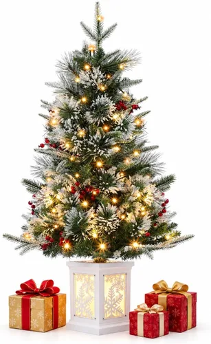 Vista 18 de Árbol de Navidad artificial preiluminado de 3 pies con luces, con base de copo de nieve, 78 luces LED, funciona con pilas, temporizador, fácil