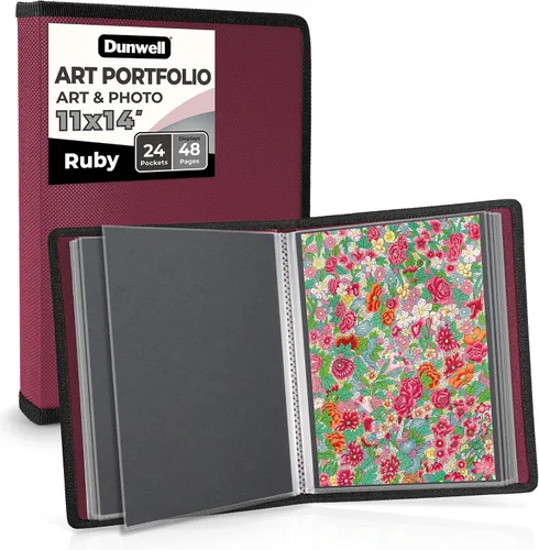 Vista 19 de Dunwell Carpeta portafolio de arte de 11x14 con papel de montaje (negro), carpeta grande para almacenamiento de obras de arte, 24 fundas muestran 48
