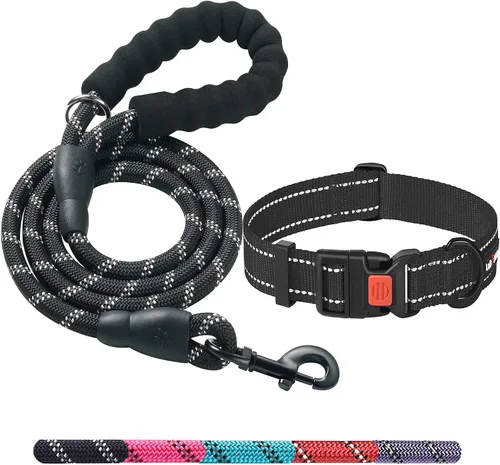 Vista 7 de Ladoogo Correa para perro resistente, mango acolchado cómodo, 5 pies de largo - Correas para perros pequeños, medianos y grandes