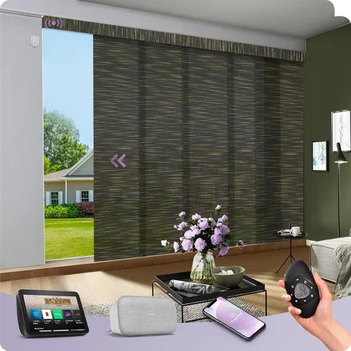 Vista 35 de Graywind Paneles deslizantes motorizados opacos compatibles con Alexa Google, persianas de riel para puertas corredizas de patio