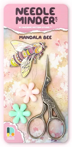 Vista 8 de Awesome Pattern Studio Needle Minder Set - Mandala Bee Magnetic Needle Minder + 2 empujadores de agujas. Pin de esmalte para punto de cruz, bordado