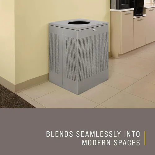 Vista 3 de Rubbermaid Commercial Products Silhouette Cubo de basura cuadrado con tapa abierta, 16 galones, plateado metálico, interior para oficinas/vestíbulos