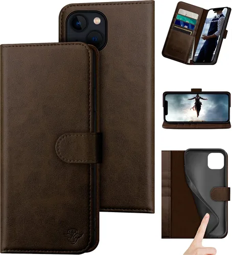 Vista 15 de DuckSky Funda tipo cartera de piel auténtica para iPhone 14 de 6.1 pulgadas con bloqueo RFID, 4 tarjeteros de crédito. Cuero auténtico. Funda