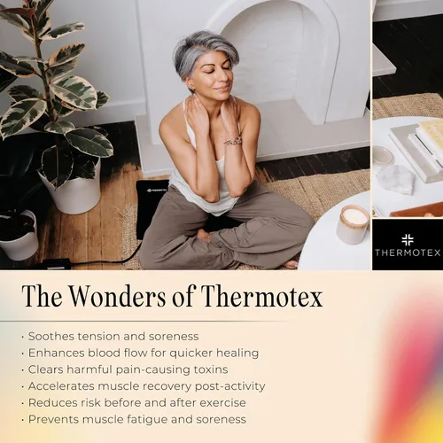 Vista 2 de Thermotex Almohadilla térmica de infrarrojos lejanos – Dorada – Almohadilla térmica premium para aliviar molestias – Calienta y relaja los músculos