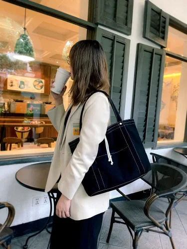 Vista 5 de Jeelow Bolso de mano de lona, bolso de hombro, bolsos cruzados, bolsillos dobles para hombres y mujeres