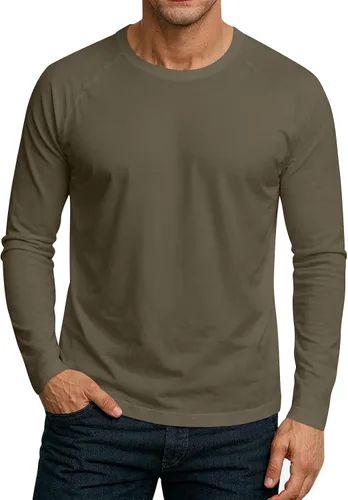 Vista 2 de Camisetas para hombre, manga larga, color sólido, cuello redondo, camisetas básicas informales, M-3XL