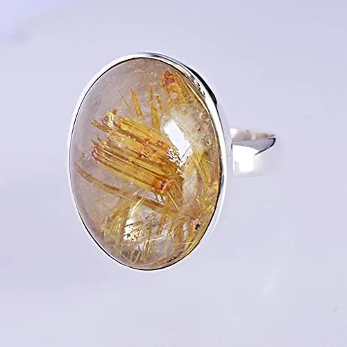 Vista 6 de Ravishing Impressions Anillo de plata de ley 925 con piedras preciosas de rutilo de oro, joyería de diseño increíble para mujer