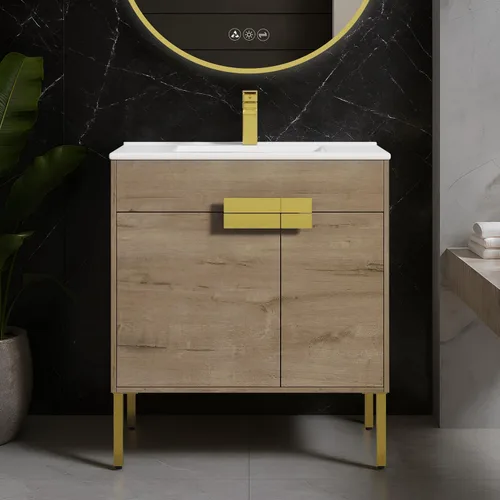 Vista 13 de Blossom Mueble de baño con fregadero de cerámica, roble clásico, 24 Classic Oak