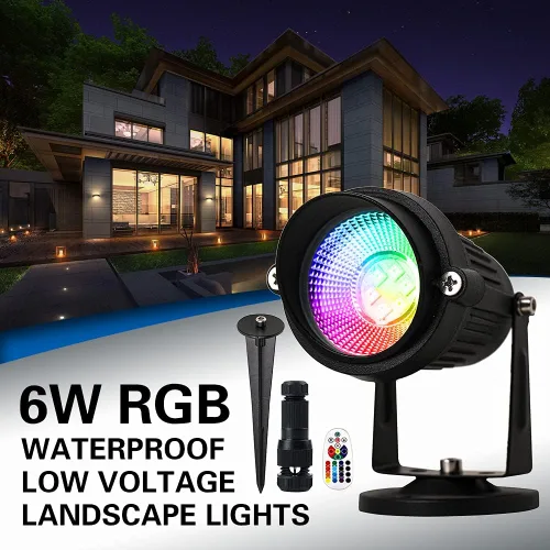 Vista 4 de Iluminación de paisaje RGB de 6 W de bajo voltaje, 16 luces de paisaje que cambian de color, foco de color al aire libre de 12V ~ 24V para jardín