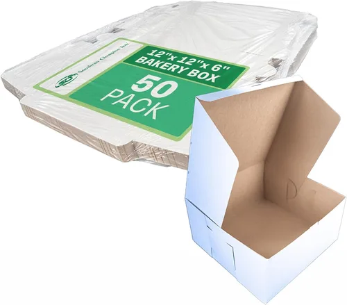 Vista 4 de Cajas de panadería SCT blancas de una pieza sin ventana, 12 x 12 x 2.75 pulgadas, papel, 100/cartón