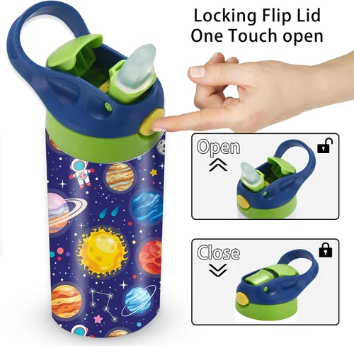 Vista 4 de Botella de agua personalizada para niños, niñas, niños, botellas de agua personalizadas de 12 onzas con nombre y tapa de pajilla, tazas de acero