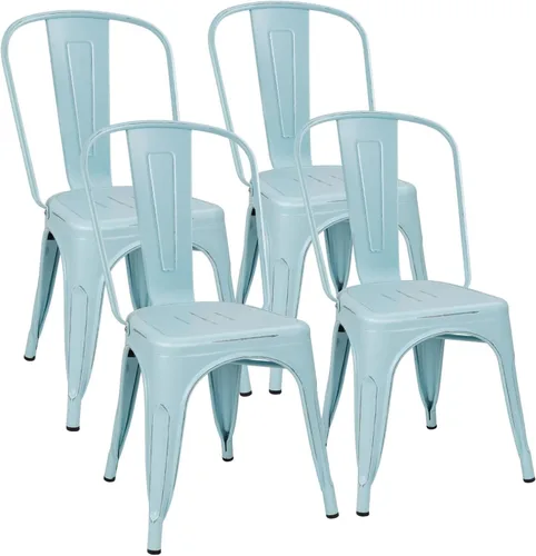 Vista 10 de Flamaker Sillas de comedor de metal para uso en interiores y exteriores, sillas laterales apilables con respaldo para cocina industrial, sillas Negro