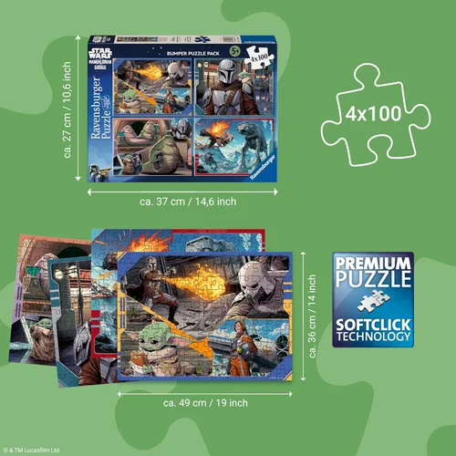 Vista 6 de Ravensburger - Paquete de rompecabezas de 4 x 100 piezas de Star Wars The Mandalorian y Grogu. Cuatro momentos galácticos para disfrutar o regalar
