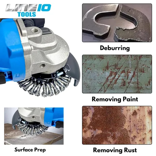 Vista 5 de LINE10 Tools Paquete de 4 ruedas de alambre anudado de 4 pulgadas para amoladora angular, nudos de 1/2 pulgada de grosor, acero al carbono torcido