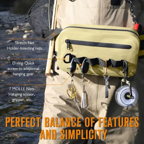 Vista 4 de Dovesun Riñonera de pesca impermeable para hombres 3.3L bolsa de pesca con mosca bolsa de pecho con cremallera hermética