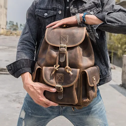 Vista 2 de Polare - Mochila vintage de cuero de grano completo para hombre y mujer