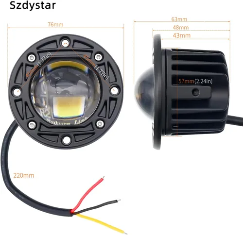 Vista 2 de Luces LED de cápsula redonda amarilla/blanca de montaje empotrado, 2 piezas de 7.6 cm, 30 W, luces de marcha atrás, reversa, delanteras