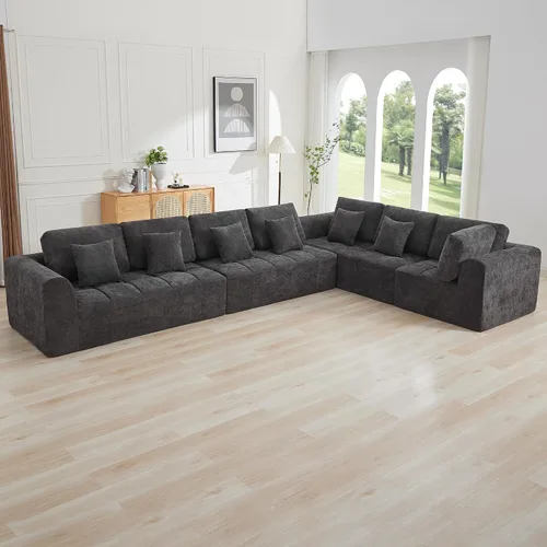 Vista 88 de Sofás seccionales modulares de 110 pulgadas para sala de estar, sofá seccional comprimido sin hueso, sofá de espuma viscoelástica tapizado de 3 Beige