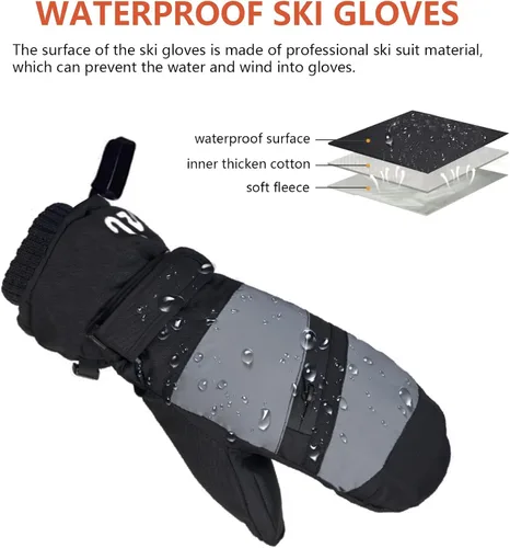 Vista 3 de DONBAO Guantes de esquí de invierno para hombres y mujeres, guantes de nieve impermeables para pantalla táctil, antideslizantes, cálidos
