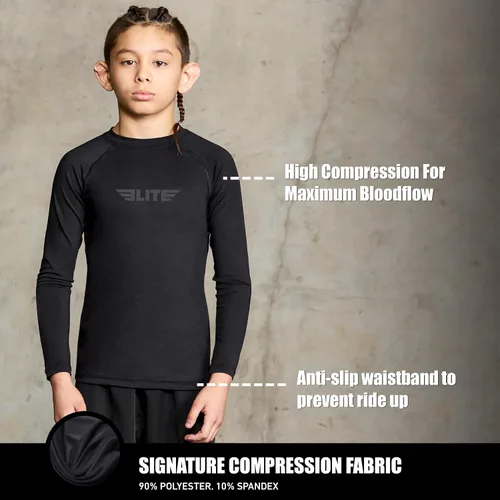 Vista 2 de Elite Sports Protectores de erupción para niños y niñas, compresión de manga completa BJJ para niños y jóvenes