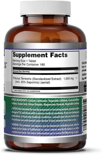 Vista 5 de Amazing Formulas Tribulus Extracto Suplemento 1000 mg por porción 180 tabletas Sin OMG Sin gluten Fabricado en Estados Unidos