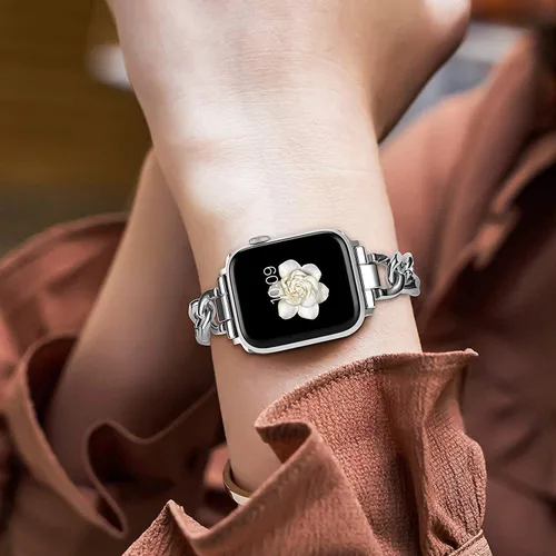 Vista 6 de Compatible con Apple Watch Band para mujer y hombre de 1.614 in 1.575 in 1.496 in 1.732 in 1.772 in 1.654 in Ultra 1.929 in, pulsera de acero