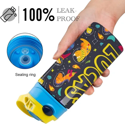 Vista 6 de Artsadd Botella de agua personalizada de dinosaurio para niños, botella de agua con nombre personalizado con pajita, regalo personalizado para niños