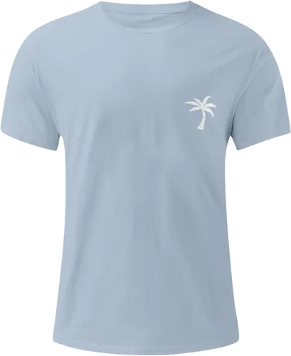 Vista 2 de Generic Camisas casuales para hombre, cuello redondo, manga corta, sueltas, de verano, a la moda