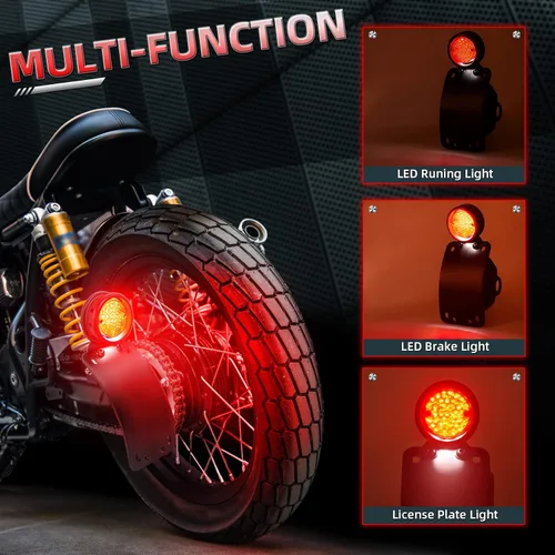 Vista 4 de Amazicha Luz de freno trasera LED para motocicleta de 3/4 pulgadas con soporte, IP67 impermeable para placa de matrícula de montaje lateral