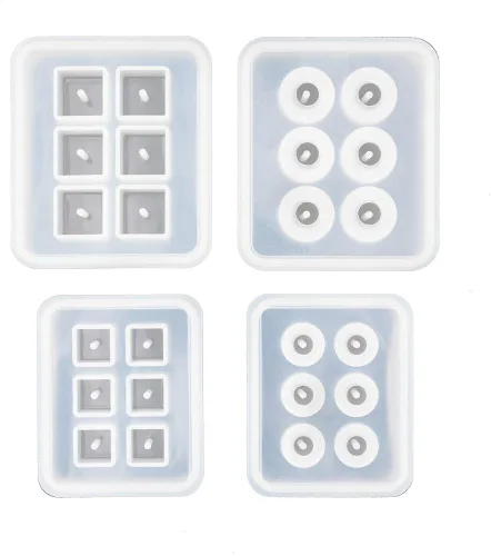 Vista 6 de 3 moldes de resina para cuentas redondas y planas, moldes de fundición de cuentas de agujero grande, molde de silicona con núcleo de metal incluido