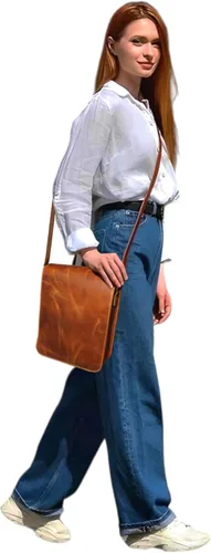Vista 9 de Bolso de mensajero de cuero para computadora portátil, maletín de oficina, regalo para hombre, bolso de hombro desgastado