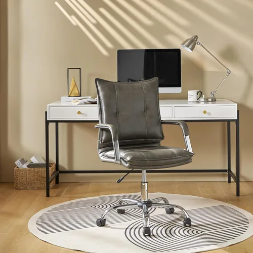 Vista 17 de HULALA HOME Silla de escritorio de piel sintética para oficina en casa, silla giratoria ajustable para computadora con patas y brazos dorados, silla
