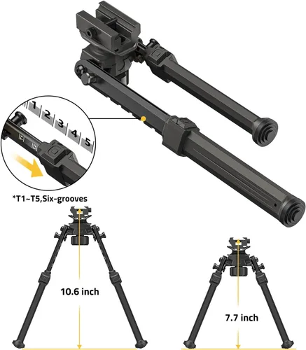Vista 4 de CVLIFE Picatinny - Bípode para rifle con adaptador de altura ajustable, bípode de rifle resistente y duradero para caza Bipods for Rifles