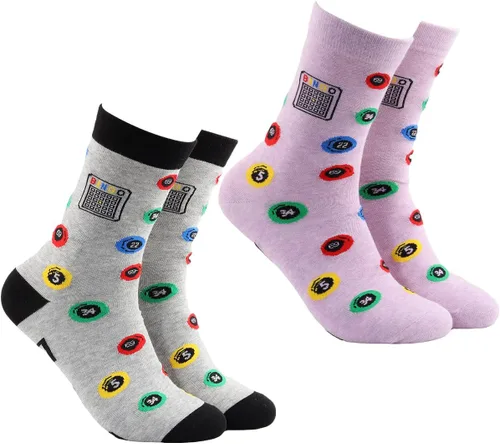 Vista 3 de MBMSO Divertidos calcetines de bingo – 2 pares de calcetines de vestir para mujer de bingo loco