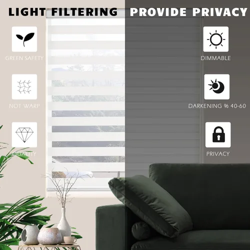 Vista 10 de Persianas Cebra para Ventanas, Persianas Cebra de Parada Libre, Persianas Translúcidas de Doble Capa con Filtrado de Luz para Ventanas Interiores