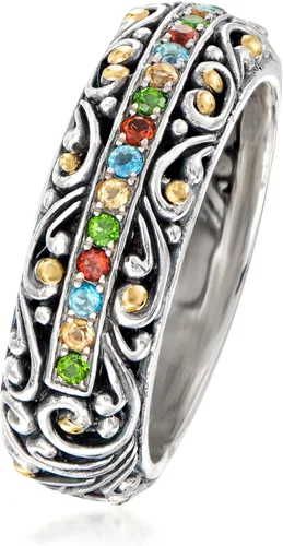 Vista 3 de Ross-Simons Anillo estilo Bali con piedras preciosas múltiples de 0,34 qt t en plata de ley con oro amarillo de 18 quilates