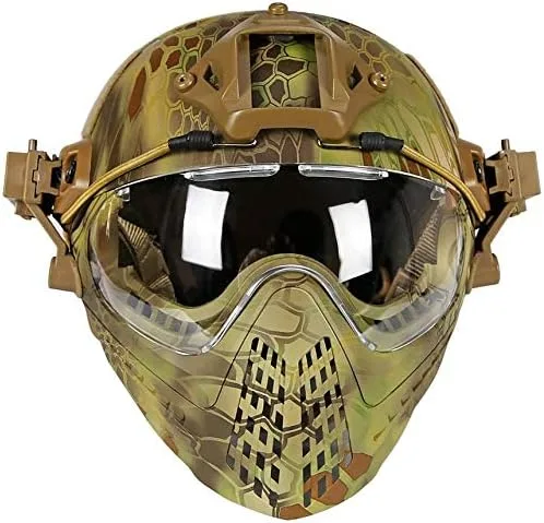Vista 11 de PJ - Casco táctico rápido, casco protector de piloto, casco de paintball Airsoft con máscara extraíble y gafas