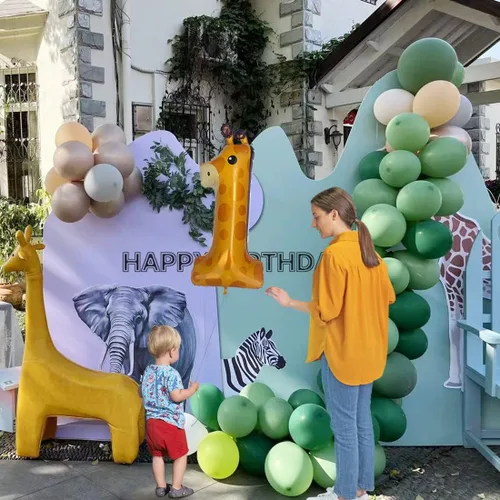 Vista 5 de Globos de jirafa para el primer cumpleaños de 40 pulgadas, globo grande número 1, decoraciones de cumpleaños salvaje, suministros de primera fiesta